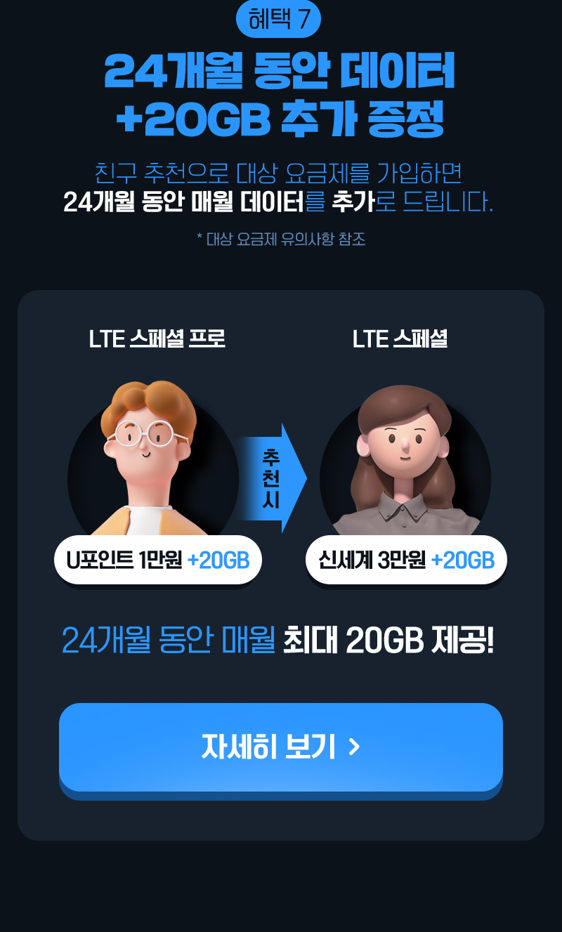 헤택7. 24개월 동안 데이터 +20GB 추가 증정